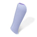 Lavender ergonomic silicone vibrator with a curved, prism-like shape and smooth matte finish standing on white background.