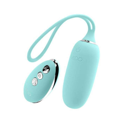 Turquoise VeDO KIWI rechargeable silicone insertable bullet with matching remote control and wrist loop.