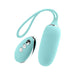 Turquoise VeDO KIWI rechargeable silicone insertable bullet with matching remote control and wrist loop.