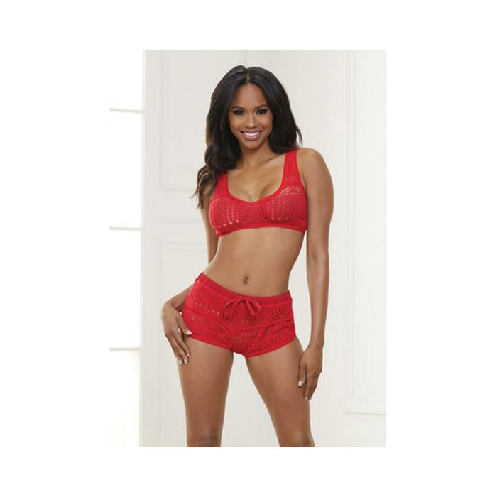 Knit Bralette & Cheeky Shorts Flame Scarlet Md - SexToy.com