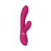 Sleek magenta silicone clitoral rabbit vibrator with ergonomic curved design and control buttons on the handle.
