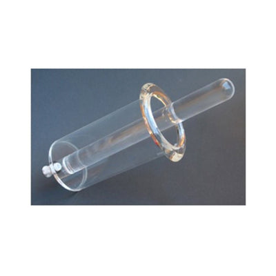 Clear cylindrical device with a central rod and safety valve, designed for advanced personal use.