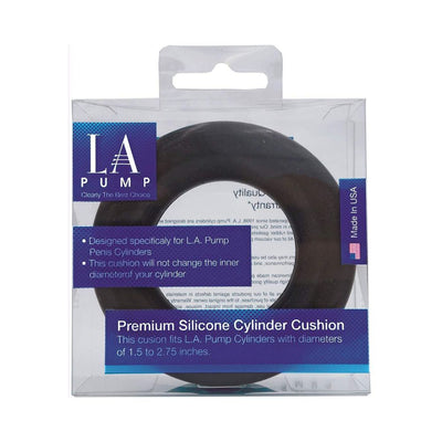 LA Pump premium silicone cushion for penis cylinders, packaged in clear box with blue label, made in USA.