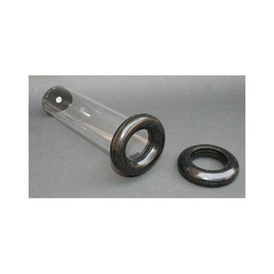 Clear LA Pump cylinder with black silicone cushion ring for enhanced comfort and seal during use.