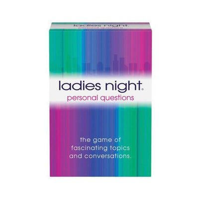 Ladies Night Personal Questions game box with colorful gradient design and tagline about fascinating topics and conversations.
