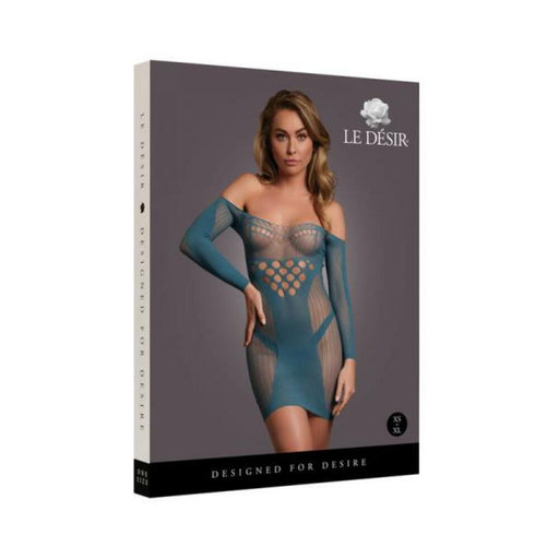 Le Desir Long-sleeved Net Mini Dress Ocean Deep O/s - SexToy.com