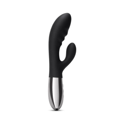 Le Wand Blend black double-motor rabbit vibrator with sleek silver base on white background.
