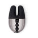 Le Wand Double Vibe in black with dual flexible ears and three-button control panel on a reflective silver base.