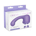 Le Wand Petite Curve Weighted Silicone Attachment in purple displayed on white and lavender packaging box.