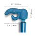 Blue Le Wand Petite Dual Weighted Silicone Attachment with dimensions labeled on a matching blue wand handle.