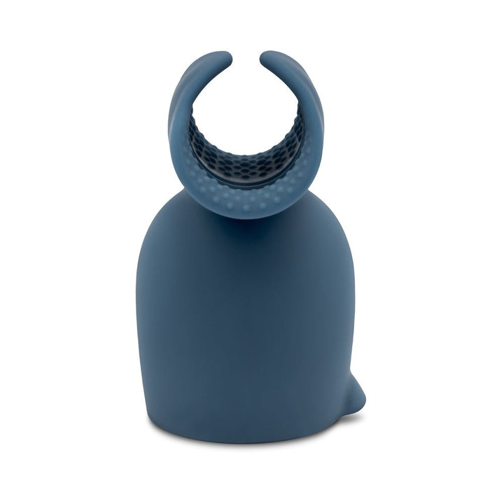 Blue silicone Le Wand Stroke attachment with textured interior designed for enhanced stimulation.