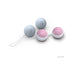 LELO Beads Mini set with two pink and two gray smooth Kegel exercise balls connected by a white silicone string.