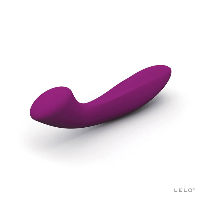 Smooth deep rose-colored dual-ended ergonomic pleasure object by LELO Ella with curved design for targeted stimulation.