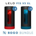 LELO F1S V3 XL BOGO Bundle showing five red and five blue devices in sleek black cases with colored bases.