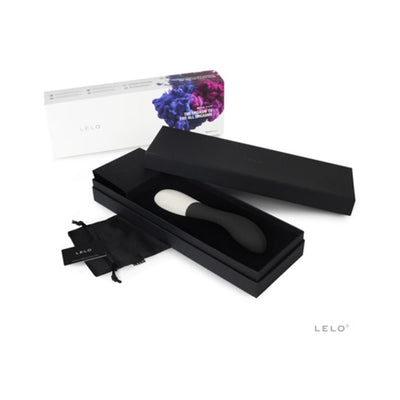 Lelo Mona Wave G-Spot stimulator in black and white with sleek packaging, satin pouch, and branded box on white background.