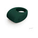 Dark green smooth silicone vibrating couples' ring with control buttons, designed for comfort and enhanced pleasure.