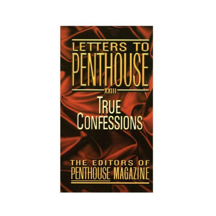 Cover of Letters to Penthouse XXIII True Confessions book with gold text on red satin background