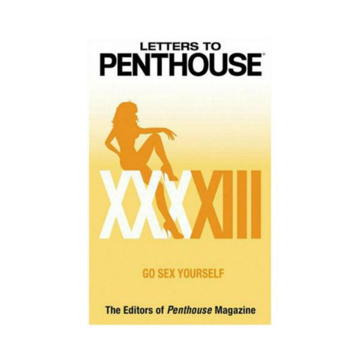 Book cover of Letters to Penthouse XXXXXIII featuring a silhouette of a seated woman in orange tones.