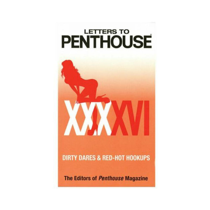 Book cover for Letters to Penthouse XXXXVI featuring a red silhouette of a woman and bold text on an orange gradient background.