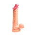 Realistic flesh-toned dildo with suction cup base and detailed texture for lifelike feel and hands-free use.