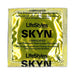 Close-up of a gold foil LifeStyles Skyn lubricated non-latex condom wrapper with black text branding.
