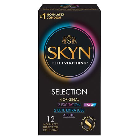 LifeStyles SKYN Selection 12 pack non-latex lubricated condoms with four types for varied sensation.