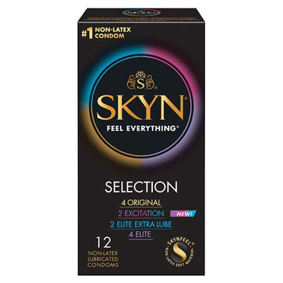 LifeStyles SKYN Selection 12 pack non-latex lubricated condoms with four types for varied sensation.