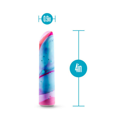Limited Addiction Fascinate Power Vibe in peach with blue and pink swirls, measuring 4 inches long and 0.9 inches wide.