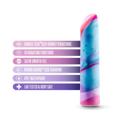 Colorful Limited Addiction Fascinate Power Vibe with features including deep vibrations, satin smooth feel, USB charging, and waterproof design.