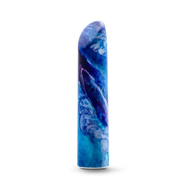 Compact vibrator with a swirling blue and purple galaxy-inspired design and a smooth, rounded tip.