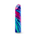 Compact vibrator with a colorful marbled pattern in shades of blue, teal, and magenta on a white background.