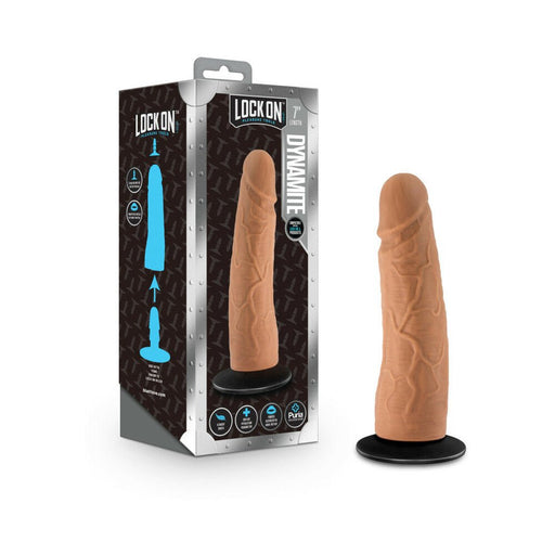Lock On Dynamite Dildo With Suction Cup Adapter 7 In. Mocha - SexToy.com