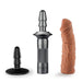 Blush Lock On Karbonite kit showing black suction cup, metallic handle, and mocha-colored realistic silicone dildo.