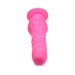 Pink silicone dildo with textured shaft and suction cup base, designed for versatile and secure use.