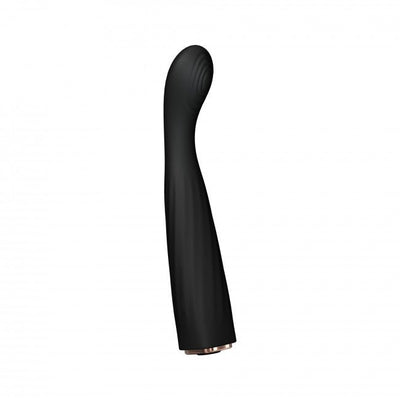 Sleek black silicone vibrator with curved ergonomic head designed for targeted G-spot stimulation.