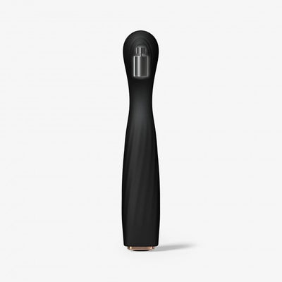 Sleek black silicone vibrator with ergonomic curved head designed for targeted G-spot stimulation.