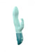 Mint green ergonomic rabbit vibrator with dual motors and flexible clitoral stimulator, featuring control buttons on the handle.