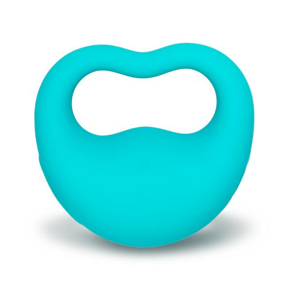 Blue ergonomic finger massager with a smooth silicone finish and open center grip design.