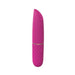 Pink silicone mini lipstick-shaped vibrator with textured grip and curved tip for targeted stimulation.