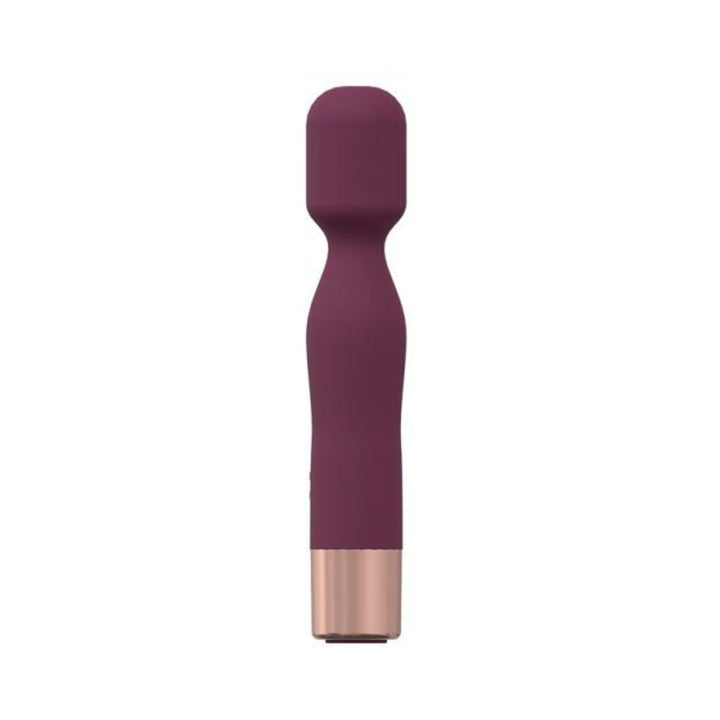 Loveline Glamour mini-wand in deep plum silicone with rose gold base, compact and sleek waterproof design.