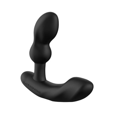 Black Lovense Edge 2 flexible prostate massager with curved design and smooth silicone finish.