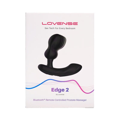 Packaging box of Lovense Edge 2 black flexible Bluetooth remote-controlled prostate massager with product image and branding.