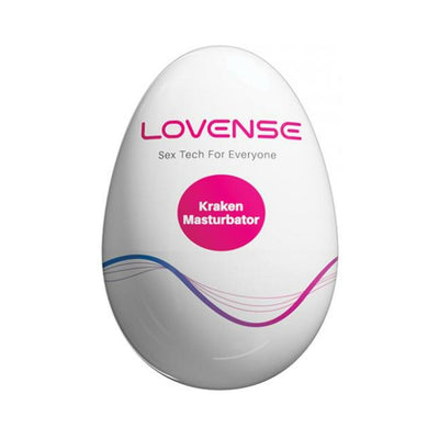 White egg-shaped Lovense Kraken Masturbator with pink and purple wave design on packaging.