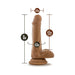 Mocha-colored realistic dildo with suction cup base, showing dimensions of 6 inches length and 1.4 inches width.