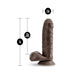 Chocolate-colored realistic silicone toy with suction base, 7 inches total length and 1.5 inches diameter.