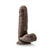 Realistic chocolate-colored silicone adult toy with suction cup base and detailed texture.