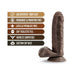 Chocolate-colored realistic dildo with suction cup base and textured details, highlighting body-safe and harness-compatible features.
