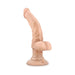 Beige realistic vibrating dildo with textured shaft, testicle base, and strong suction cup for hands-free use.