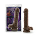 Chocolate-colored realistic dildo with suction cup base displayed next to its Loverboy The DJ packaging.