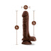 Chocolate-colored realistic dildo with suction base, 9 inches long and 1.75 inches wide, showing 7 inches insertable length.